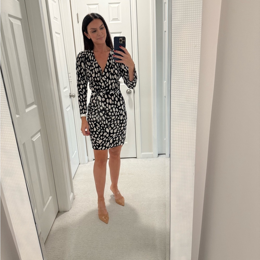 Maje Black and White Long Sleeve Dress